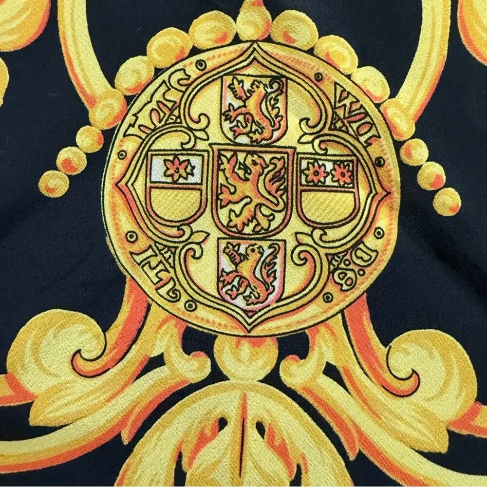Escada Baroque Gold Black Silk Scarf 34”x35”